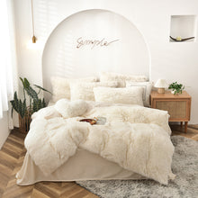 Load image into Gallery viewer, Fluffy Faux Mink &amp; Velvet Fleece Quilt Cover Set - Cream