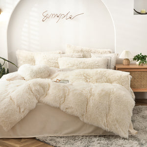 Fluffy Faux Mink & Velvet Fleece Quilt Cover Set - Cream