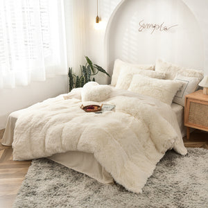 Fluffy Faux Mink & Velvet Fleece Quilt Cover Set - Cream