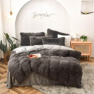 Fluffy Faux Mink & Velvet Fleece Quilt Cover Set - Grey