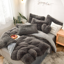 Load image into Gallery viewer, Fluffy Faux Mink &amp; Velvet Fleece Quilt Cover Set - Grey