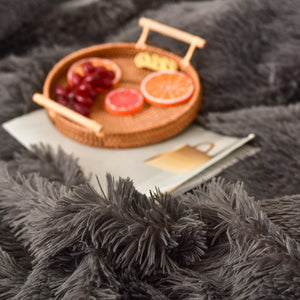 Fluffy Faux Mink & Velvet Fleece Quilt Cover Set - Grey