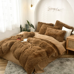 Fluffy Faux Mink & Velvet Fleece Quilt Cover Set - Brown