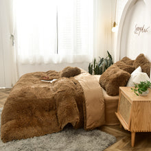 Load image into Gallery viewer, Fluffy Faux Mink &amp; Velvet Fleece Quilt Cover Set - Brown
