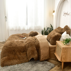 Fluffy Faux Mink & Velvet Fleece Quilt Cover Set - Brown