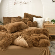 Load image into Gallery viewer, Fluffy Faux Mink &amp; Velvet Fleece Quilt Cover Set - Brown