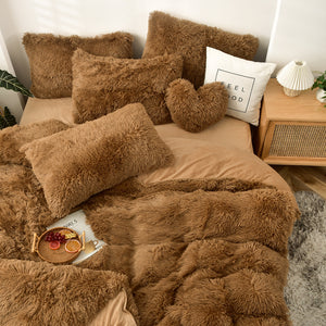 Fluffy Faux Mink & Velvet Fleece Quilt Cover Set - Brown