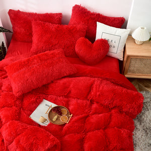 Fluffy Faux Mink & Velvet Fleece Quilt Cover Set - Vivid Red