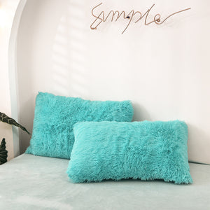 Fluffy Faux Mink & Velvet Fleece Quilt Cover Set - Turquoise