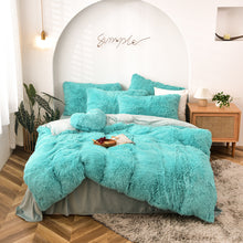 Load image into Gallery viewer, Fluffy Faux Mink &amp; Velvet Fleece Quilt Cover Set - Turquoise