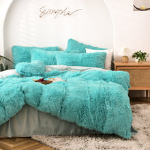 Load image into Gallery viewer, Fluffy Faux Mink &amp; Velvet Fleece Quilt Cover Set - Turquoise