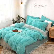 Load image into Gallery viewer, Fluffy Faux Mink &amp; Velvet Fleece Quilt Cover Set - Turquoise