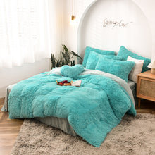 Load image into Gallery viewer, Fluffy Faux Mink &amp; Velvet Fleece Quilt Cover Set - Turquoise