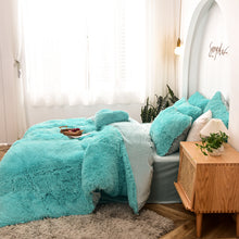 Load image into Gallery viewer, Fluffy Faux Mink &amp; Velvet Fleece Quilt Cover Set - Turquoise