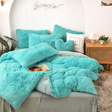 Load image into Gallery viewer, Fluffy Faux Mink &amp; Velvet Fleece Quilt Cover Set - Turquoise