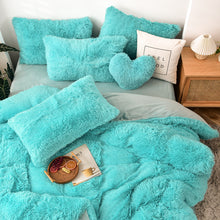 Load image into Gallery viewer, Fluffy Faux Mink &amp; Velvet Fleece Quilt Cover Set - Turquoise
