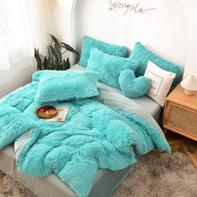 Load image into Gallery viewer, Fluffy Faux Mink &amp; Velvet Fleece Quilt Cover Set - Turquoise