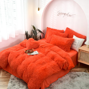 Fluffy Faux Mink & Velvet Fleece Quilt Cover Set - Orange