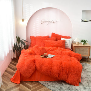 Fluffy Faux Mink & Velvet Fleece Quilt Cover Set - Orange