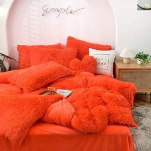 Fluffy Faux Mink & Velvet Fleece Quilt Cover Set - Orange