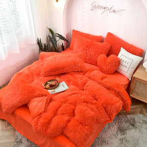 Fluffy Faux Mink & Velvet Fleece Quilt Cover Set - Orange