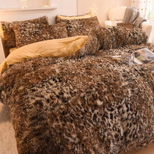 Load image into Gallery viewer, Fluffy Faux Mink &amp; Velvet Fleece Quilt Cover Set - Leopard