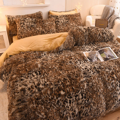 Fluffy Faux Mink & Velvet Fleece Quilt Cover Set - Leopard