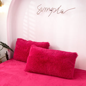 Fluffy Faux Mink & Velvet Fleece Quilt Cover Set - Hot Pink