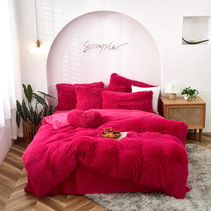 Fluffy Faux Mink & Velvet Fleece Quilt Cover Set - Hot Pink