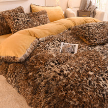 Load image into Gallery viewer, Fluffy Faux Mink &amp; Velvet Fleece Quilt Cover Set - Leopard