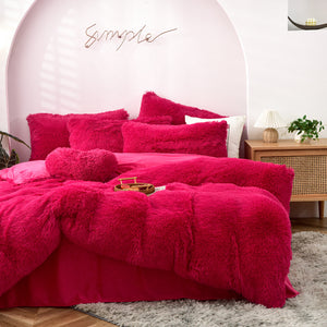 Fluffy Faux Mink & Velvet Fleece Quilt Cover Set - Hot Pink