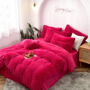 Fluffy Faux Mink & Velvet Fleece Quilt Cover Set - Hot Pink