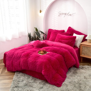 Fluffy Faux Mink & Velvet Fleece Quilt Cover Set - Hot Pink