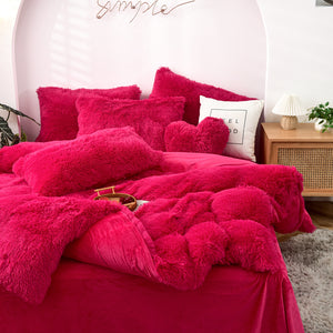 Fluffy Faux Mink & Velvet Fleece Quilt Cover Set - Hot Pink