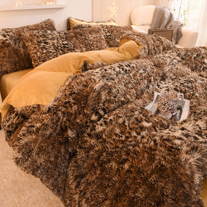 Fluffy Faux Mink & Velvet Fleece Quilt Cover Set - Leopard