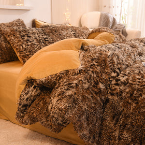 Fluffy Faux Mink & Velvet Fleece Quilt Cover Set - Leopard