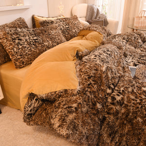 Fluffy Faux Mink & Velvet Fleece Quilt Cover Set - Leopard