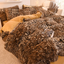 Load image into Gallery viewer, Fluffy Faux Mink &amp; Velvet Fleece Quilt Cover Set - Leopard