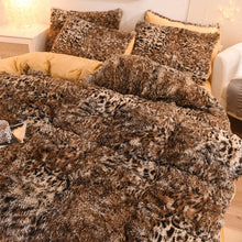Load image into Gallery viewer, Fluffy Faux Mink &amp; Velvet Fleece Quilt Cover Set - Leopard