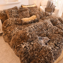 Load image into Gallery viewer, Fluffy Faux Mink &amp; Velvet Fleece Quilt Cover Set - Leopard