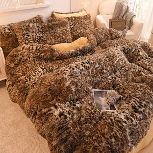 Fluffy Faux Mink & Velvet Fleece Quilt Cover Set - Leopard
