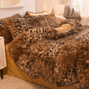 Fluffy Faux Mink & Velvet Fleece Quilt Cover Set - Leopard