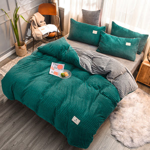 Soft Corduroy Velvet Fleece Quilt Cover Set - Emerald Grey