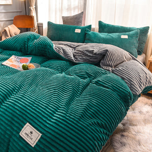 Soft Corduroy Velvet Fleece Quilt Cover Set - Emerald Grey