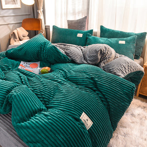 Soft Corduroy Velvet Fleece Quilt Cover Set - Emerald Grey