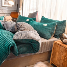 Load image into Gallery viewer, Soft Corduroy Velvet Fleece Quilt Cover Set - Emerald Grey