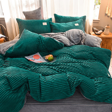 Soft Corduroy Velvet Fleece Quilt Cover Set - Emerald Grey