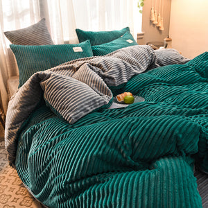 Soft Corduroy Velvet Fleece Quilt Cover Set - Emerald Grey