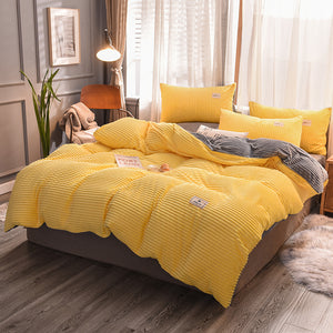 Soft Corduroy Velvet Fleece Quilt Cover Set - Yellow Grey