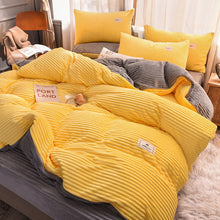 Load image into Gallery viewer, Soft Corduroy Velvet Fleece Quilt Cover Set - Yellow Grey